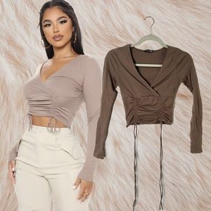 FASHION NOVA Brown Ruched Long Sleeve